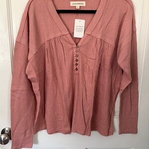 Lucky Brand Pink Long Sleeve Relaxed Blouse NWT Size L